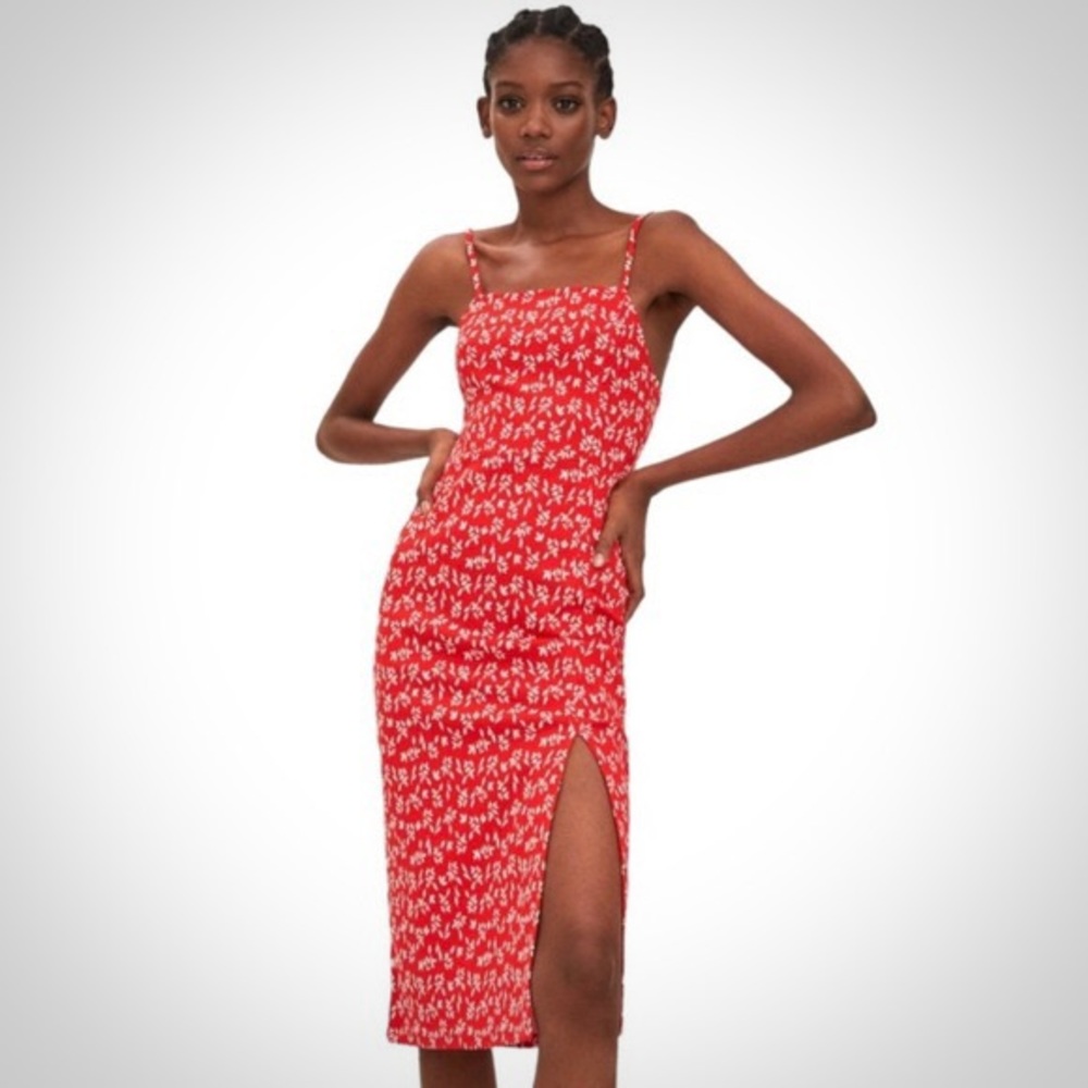Zara Red floral pencil dress with slit